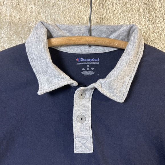 Champion Men Shirt Blue Gray Extra Large Short Sleeve Casual Rugby - Picture 2 of 14